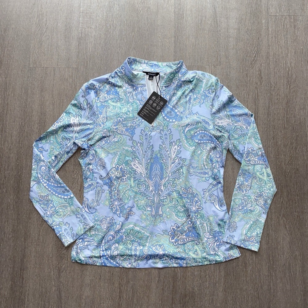 ACEGOLFS Blue Paisley Pretty Feminine Pullover UPF50+ Women's Medium NWT 1182